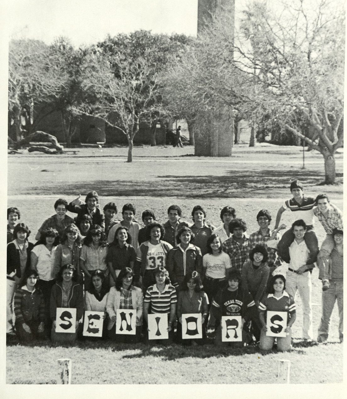 ‘A time to learn’: the seniors under the bell tower, spelling it out.