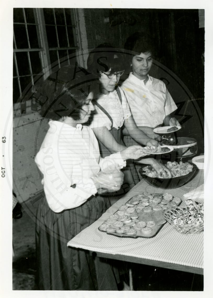 Serving plates of food.