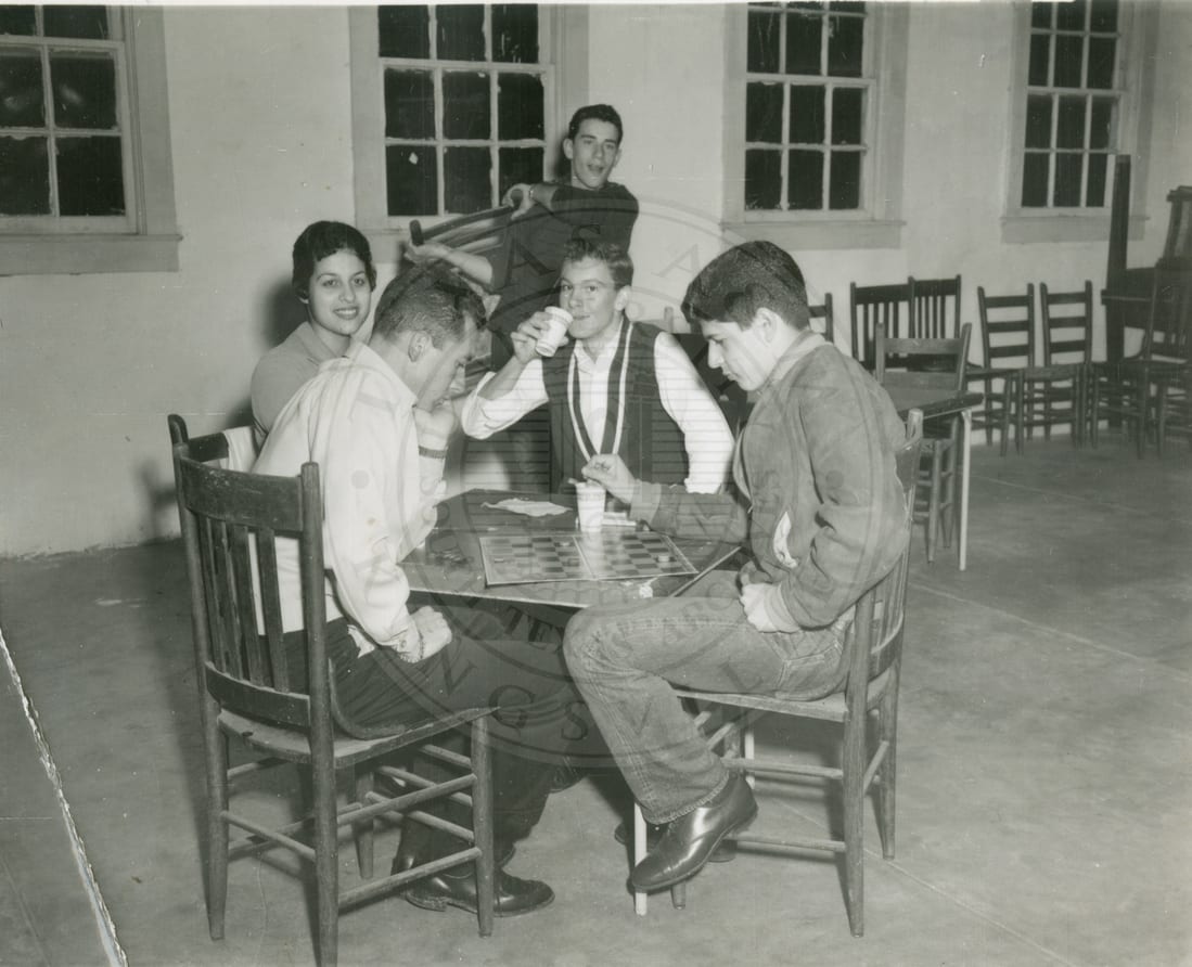 Checkers in the cafeteria.
