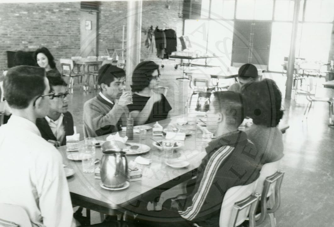 In the cafeteria.