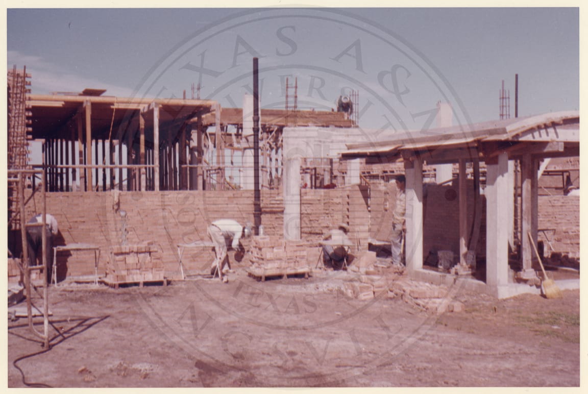 Workers at a building under construction, 1956.