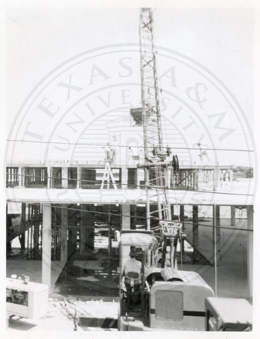 A crane at work on a new building, 1966.