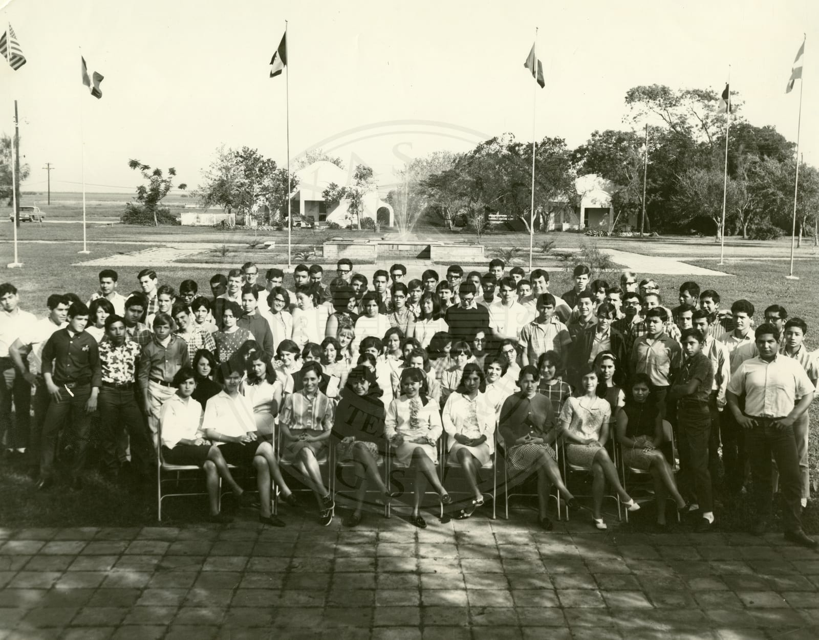 The whole school outdoors, 1970.