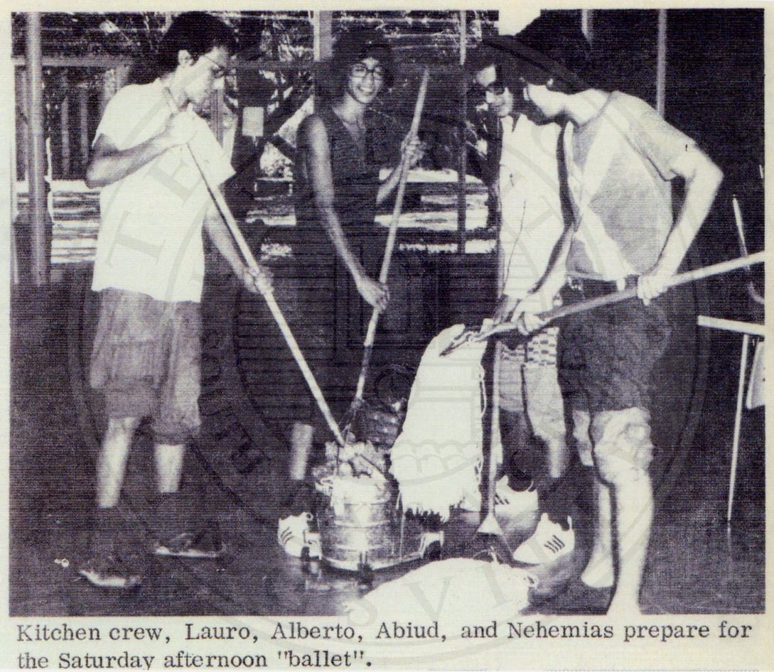 The kitchen crew — Lauro, Alberto, Abiud and Nehemias — preparing for the Saturday afternoon ‘hamburger fry’.