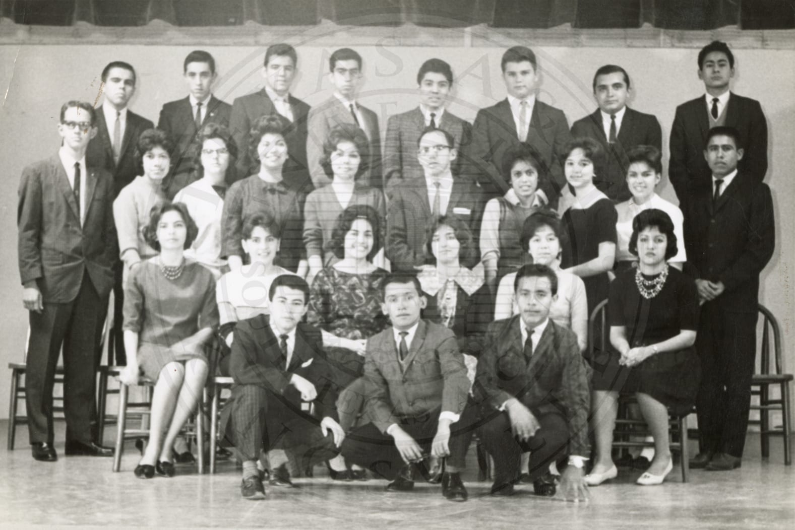 Juniors, in formal dress, four rows.