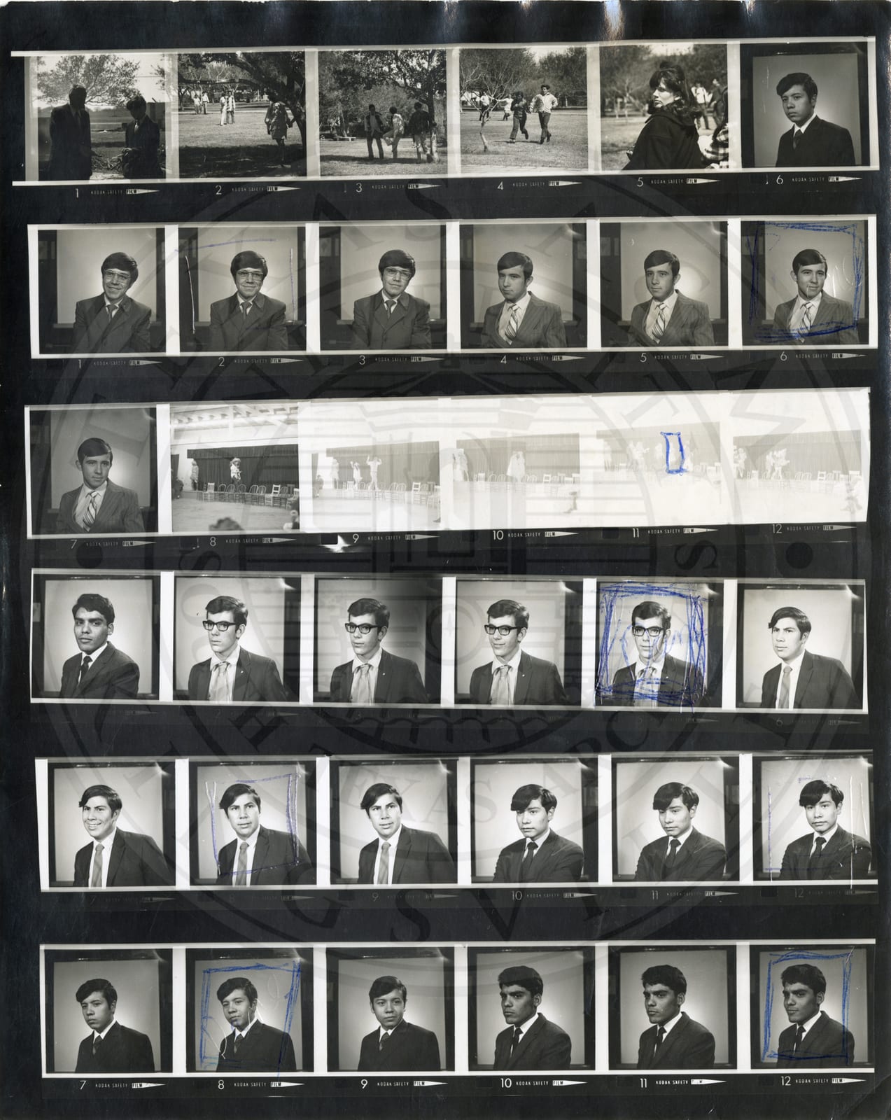 Choir 1971, a contact sheet: Isai Castillo; Sunday-afternoon games; Francisco Palafox and Jose Luis Garcia; the Torsch family; Ernesto E. Pulido, Peter Gonthier and Hector Cortez; Hector Cortez and Omar Lyra; Isai Castillo and Ernesto Pulido.
