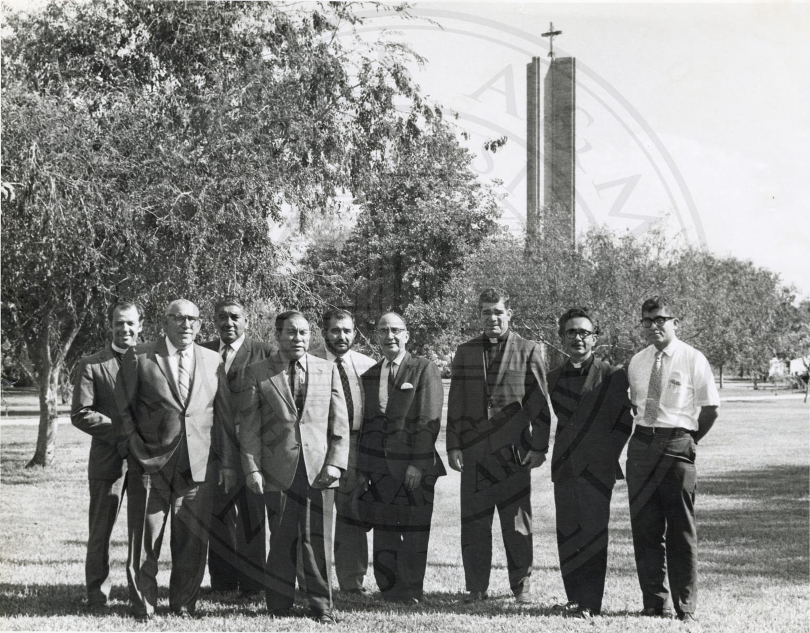 Eight visitors in the garden, 1971.
