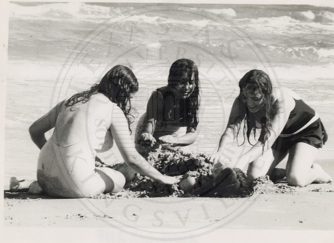 A sand castle at the beach, 1972.