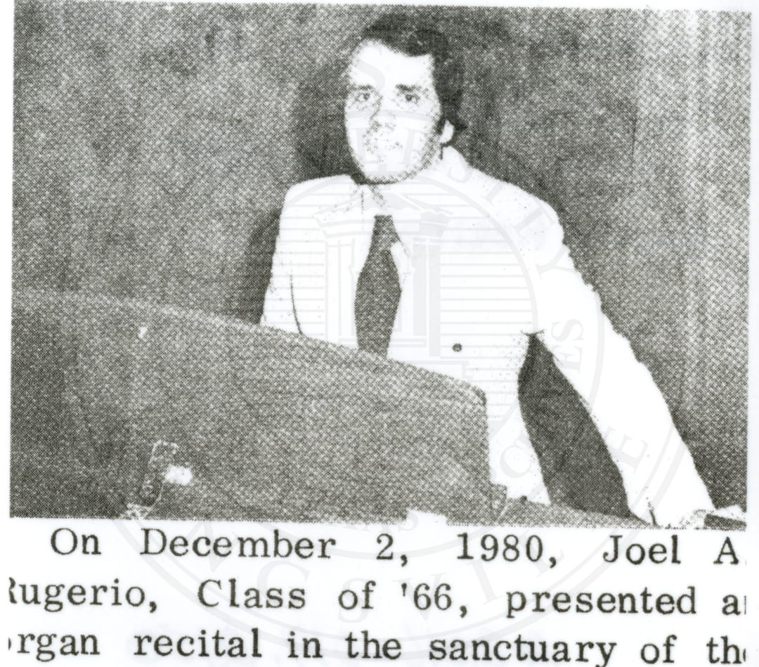 Joel A. Rugerio, Class of ’66, gives an organ recital in the sanctuary, December 2, 1980.