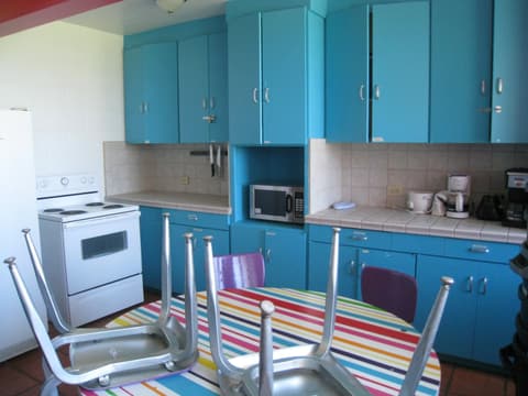 The girls’ dorm kitchen with its blue cabinets, 2012.