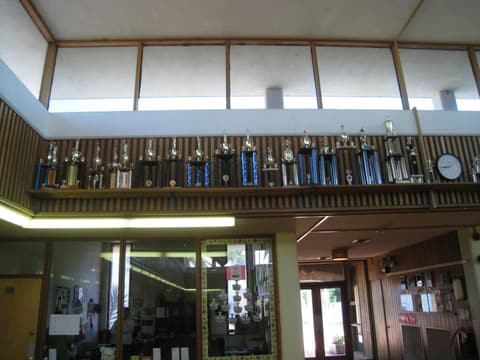 The trophy shelf above the classroom building hall, 2012.