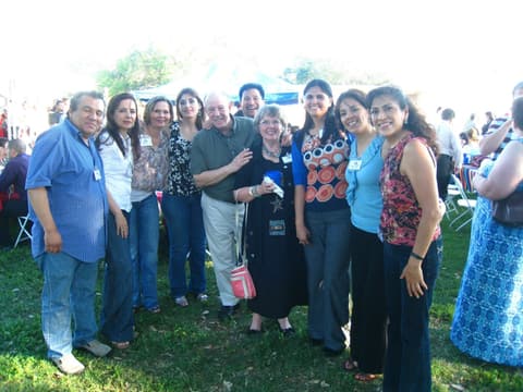 Alumni together at the Centennial barbecue dinner on the lawn, May 2012.