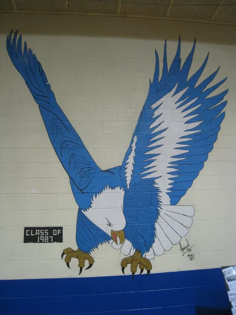 The Eagle mural painted by the Class of 1987 in the gym.