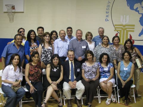 Alumni of the 1980s together in the gym at the Centennial.