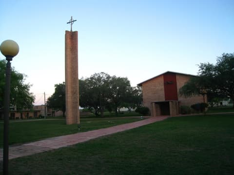 The chapel tower and the chapel at dusk, 2012.