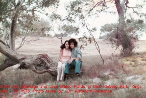 Doris Ann Santiago and Jose Mateo Pulido at Dick Kleberg Park in Kingsville, 1975, photographed by Dr. Alejandro Peregrina.