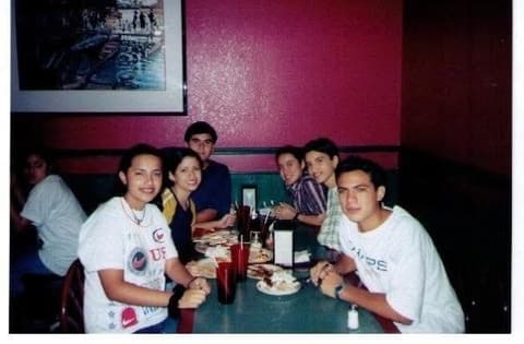 Friends out for dinner in town, late 1990s.
