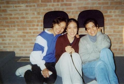 Three friends in the dorm, late 1990s.