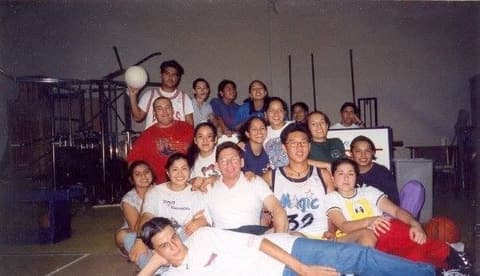 A crowd of friends in the gym, late 1990s.