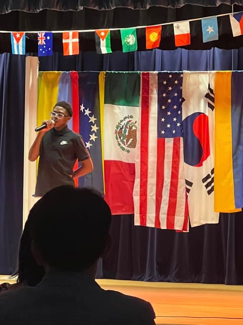 A poem in French at the International Banquet.
