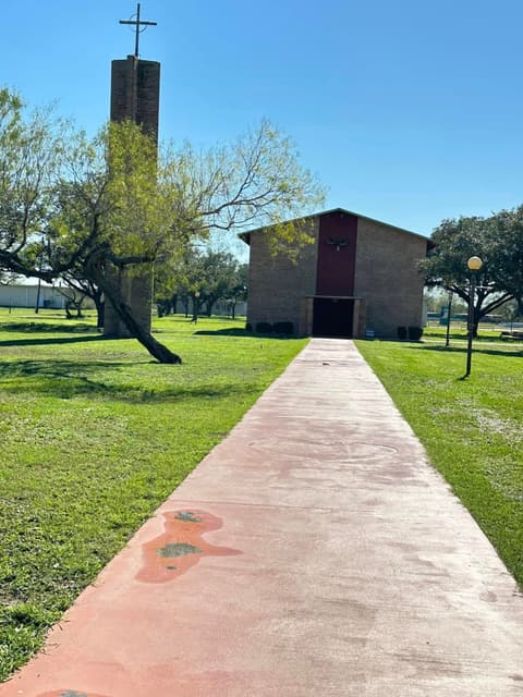 The walkway up to the chapel and its tower.