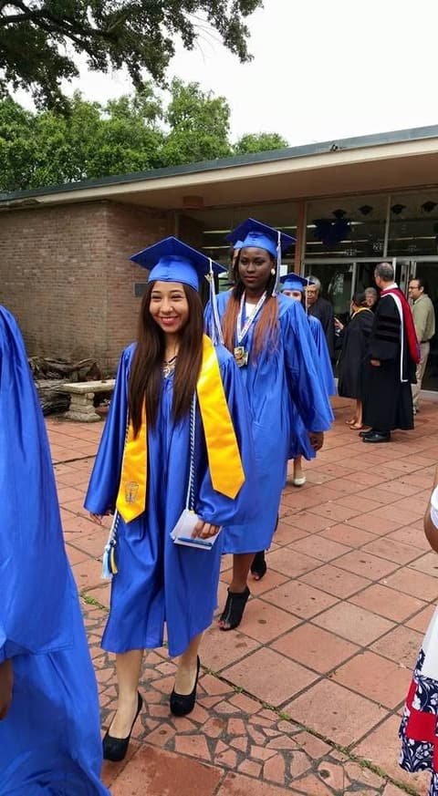 Graduates walking out of the chapel after the ceremony.