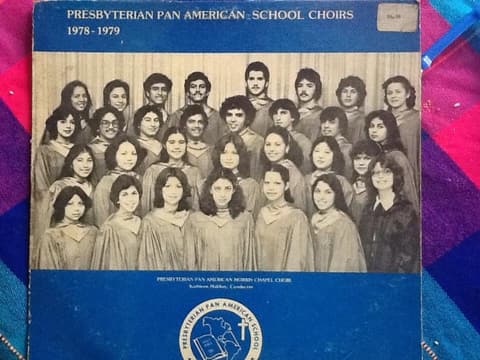 The cover of the Presbyterian Pan American School Choirs record, 1978–79, with the Robbin Chapel Choir in robes.
