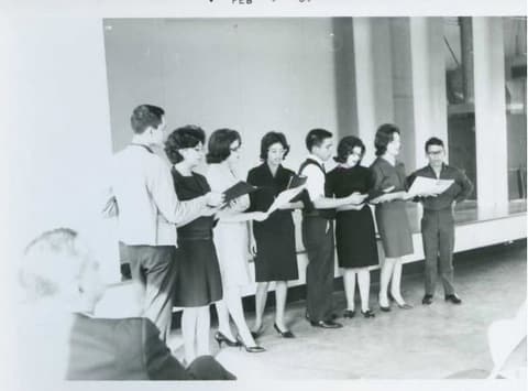 Seniors singing from their music folders, February 1964.