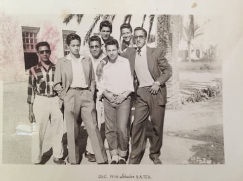 Classmates at Tex-Mex — the Texas-Mexican Industrial Institute, the boys’ school that became Pan Am — in December 1954; Alfonso Reyes Pineda is among them, and Ernesto Cano thinks the one in the bow tie is Carlos Nuñez.