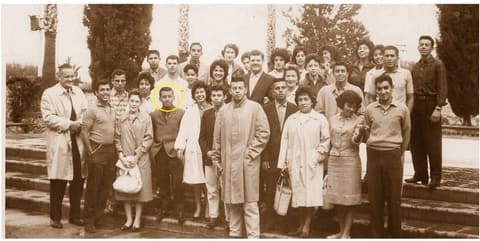 The Pan Am Choir with its director, Mr. Owens, and his wife, a professional soprano, on the spring 1962 tour to Mexico City, where they sang atop the Pyramid of the Sun.