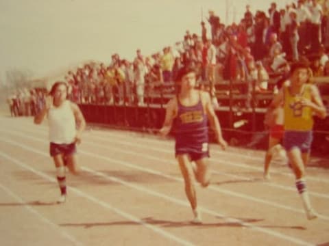 A track meet: Lalo Cañamar comes in third — out of three, a classmate teases.