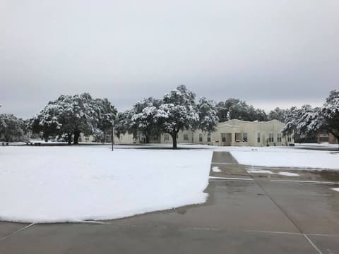 Snow on campus, December 8, 2017 — one of the few times it has snowed at Pan Am.