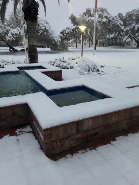 The fountain in the snow, December 8, 2017.