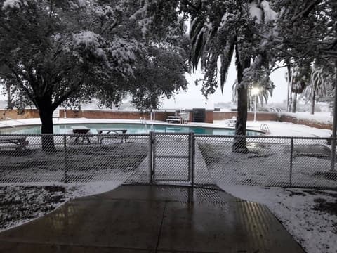 The pool gate on the snowy morning, December 8, 2017.