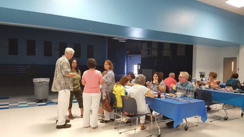 Welcome Home, Class of 1969 & 1979! Alumni of the two classes back on campus for their 50th and 40th anniversaries, with lunch, a program, music and a check for the school, summer 2019.
