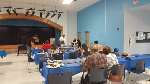Welcome Home, Class of 1969 & 1979! Alumni of the two classes back on campus for their 50th and 40th anniversaries, with lunch, a program, music and a check for the school, summer 2019.