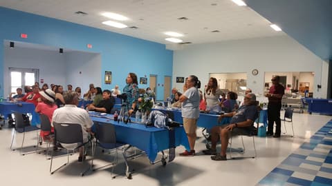 Welcome Home, Class of 1969 & 1979! Alumni of the two classes back on campus for their 50th and 40th anniversaries, with lunch, a program, music and a check for the school, summer 2019.