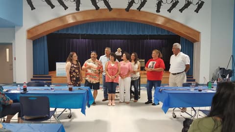 Welcome Home, Class of 1969 & 1979! Alumni of the two classes back on campus for their 50th and 40th anniversaries, with lunch, a program, music and a check for the school, summer 2019.