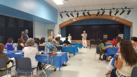 Welcome Home, Class of 1969 & 1979! Alumni of the two classes back on campus for their 50th and 40th anniversaries, with lunch, a program, music and a check for the school, summer 2019.