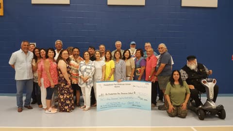 Welcome Home, Class of 1969 & 1979! Alumni of the two classes back on campus for their 50th and 40th anniversaries, with lunch, a program, music and a check for the school, summer 2019.