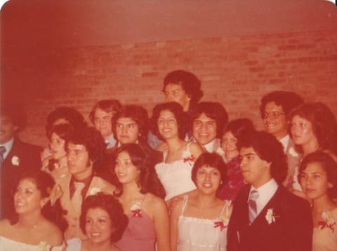 The seniors of 1978 on prom night; the poster names Oscar, Frank, Eduardo Cañamar, Miriam, Guillermo, Jemima, Helio, Debbie, Paco Ibañez, Griselda and more.