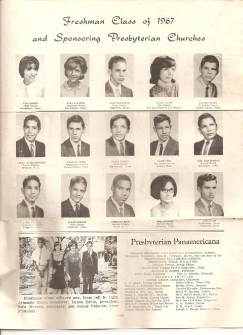 The freshman class of 1967 and their sponsoring Presbyterian churches, from the Presbyterian Panamericana newsletter.