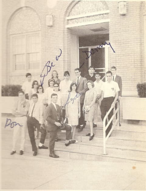 The Class of 1966 on the steps of the courthouse in Corpus Christi; classmates spot Donald, Reno and Alejandro Pedraza.