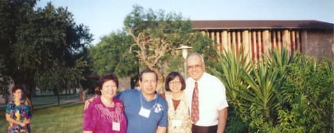 Class of 1966 classmates Reno, Lydia and Joel at a campus reunion, probably in 1994.