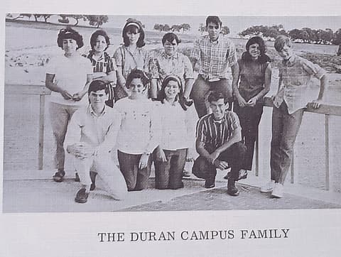 “The Duran campus family”, a 1969 yearbook photo kept by Miss Durán, shared by her child.