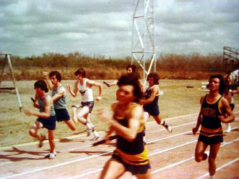 A sprint to the finish at a track meet.