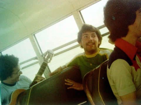 Guitars on the bus during a trip.