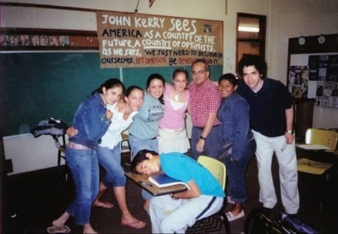 Students clowning in Mr. Roberto Moreno’s classroom, mid-2000s — “Mr. Moreno rocks!”