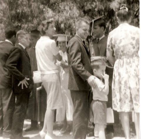 Graduation day, May 1966: Mr. Stock and his family, Mrs. Reisner and Jimmy, Daniel Alvarez and Lucy Torres.