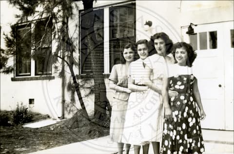 At Pres-Mex, the girls’ school: Senior Class. 1948-1949. Left to Right: Noemi Ramirez; Sec. Gloria Yanez: Elida Martinez; and Helen Perez.